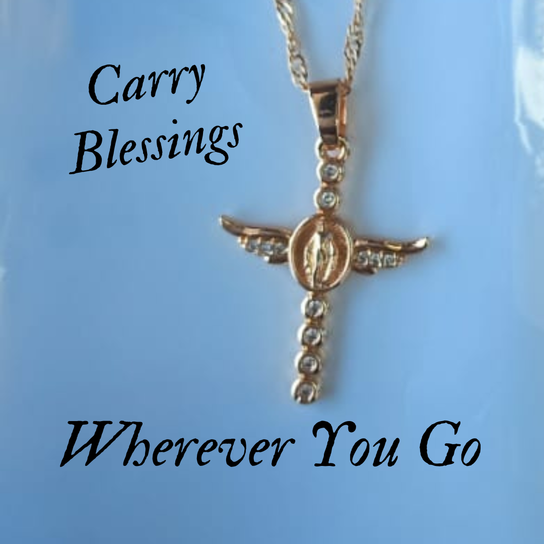 Gold-Plated Cross Pendant Necklace with Angel Wings – Perfect Christmas Gift for Loved Ones