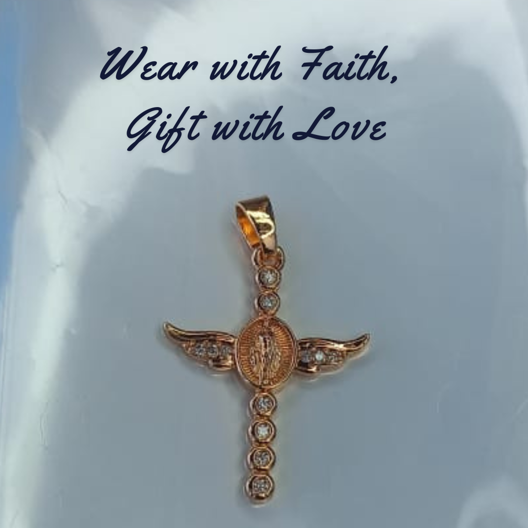 Gold-Plated Cross Pendant Necklace with Angel Wings – Perfect Christmas Gift for Loved Ones