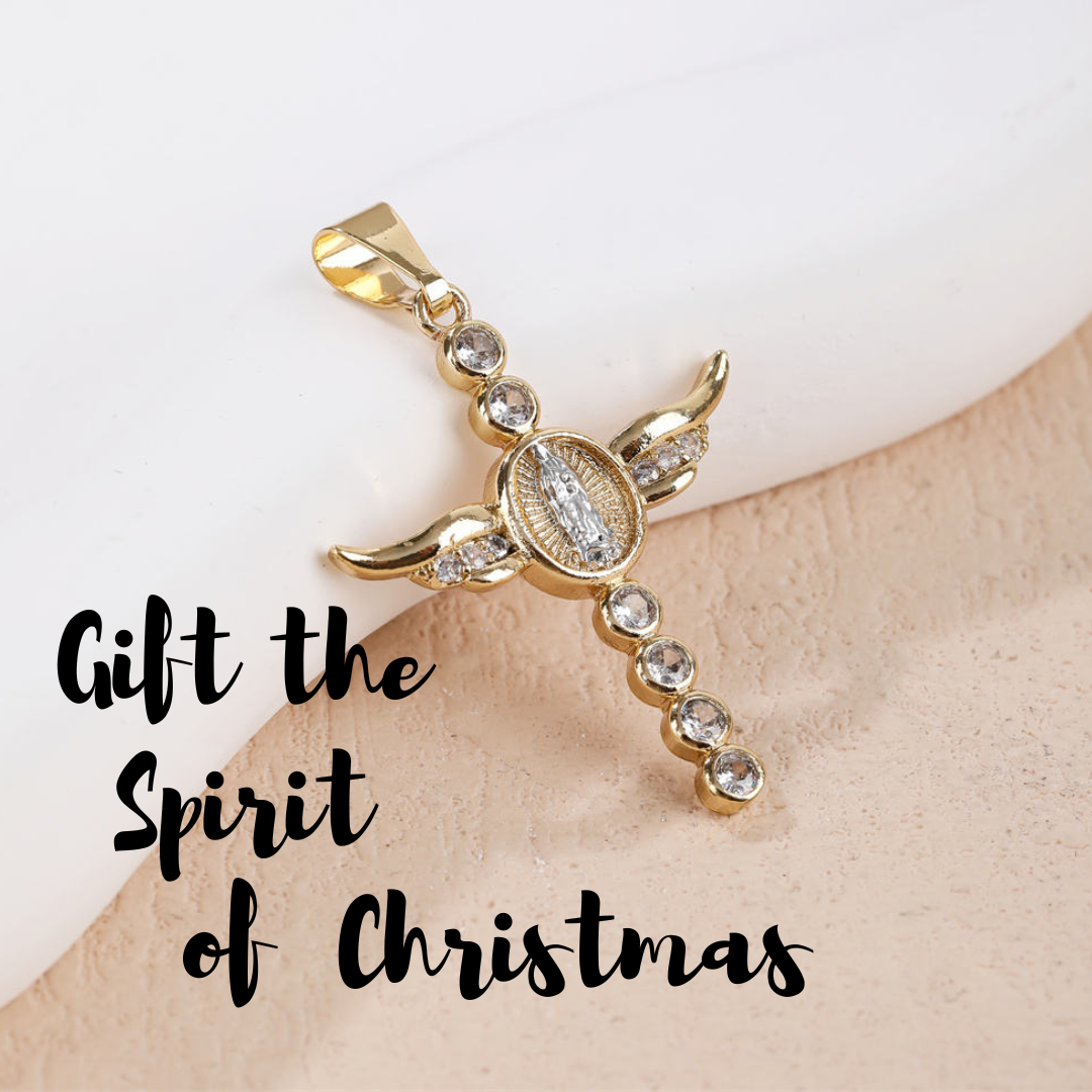 Gold-Plated Cross Pendant Necklace with Angel Wings – Perfect Christmas Gift for Loved Ones