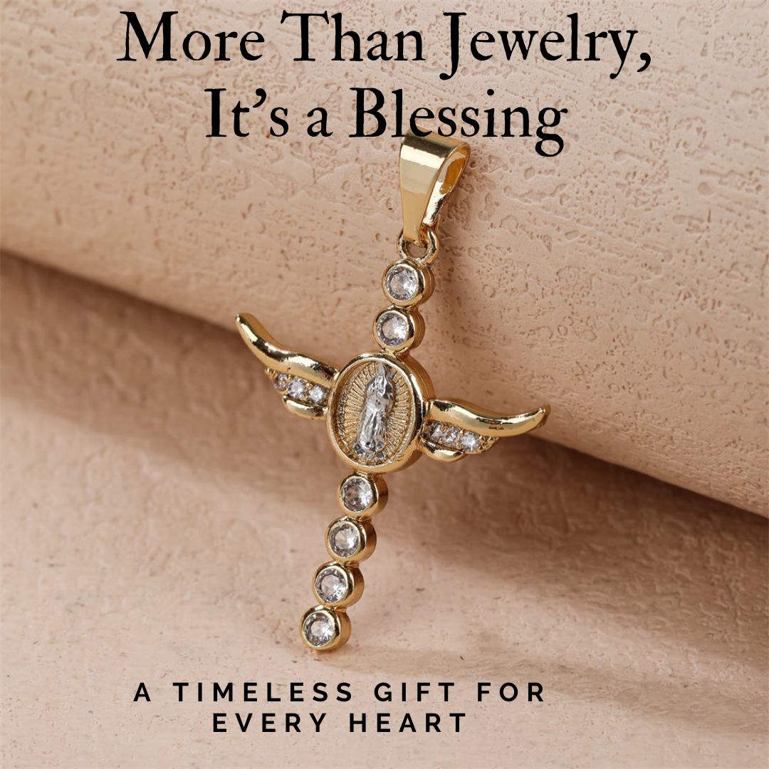 Gold-Plated Cross Pendant Necklace with Angel Wings – Perfect Christmas Gift for Loved Ones