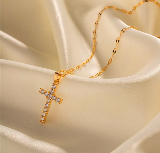 Gold-Plated Cross Pendant Texture Light Luxury Inlaid Zircon Cross Necklace Spot  - Perfect Christmas Gift