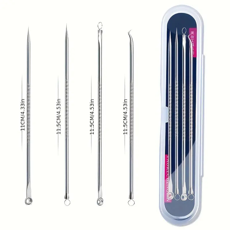 4pcs Acne Blackhead Remover Set - Pimple & Blemish Care Tool for Women مجموعة إزالة الرؤوس السوداء لحب الشباب مكونة من 4 قطع - أداة للعناية بالبثور والعيوب للنساء